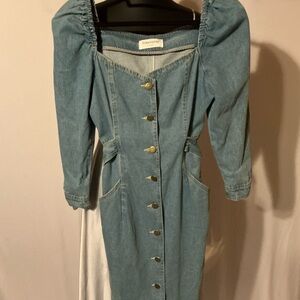 Pinkyotto Blue Long Sleeve Dress with Gold Buttons